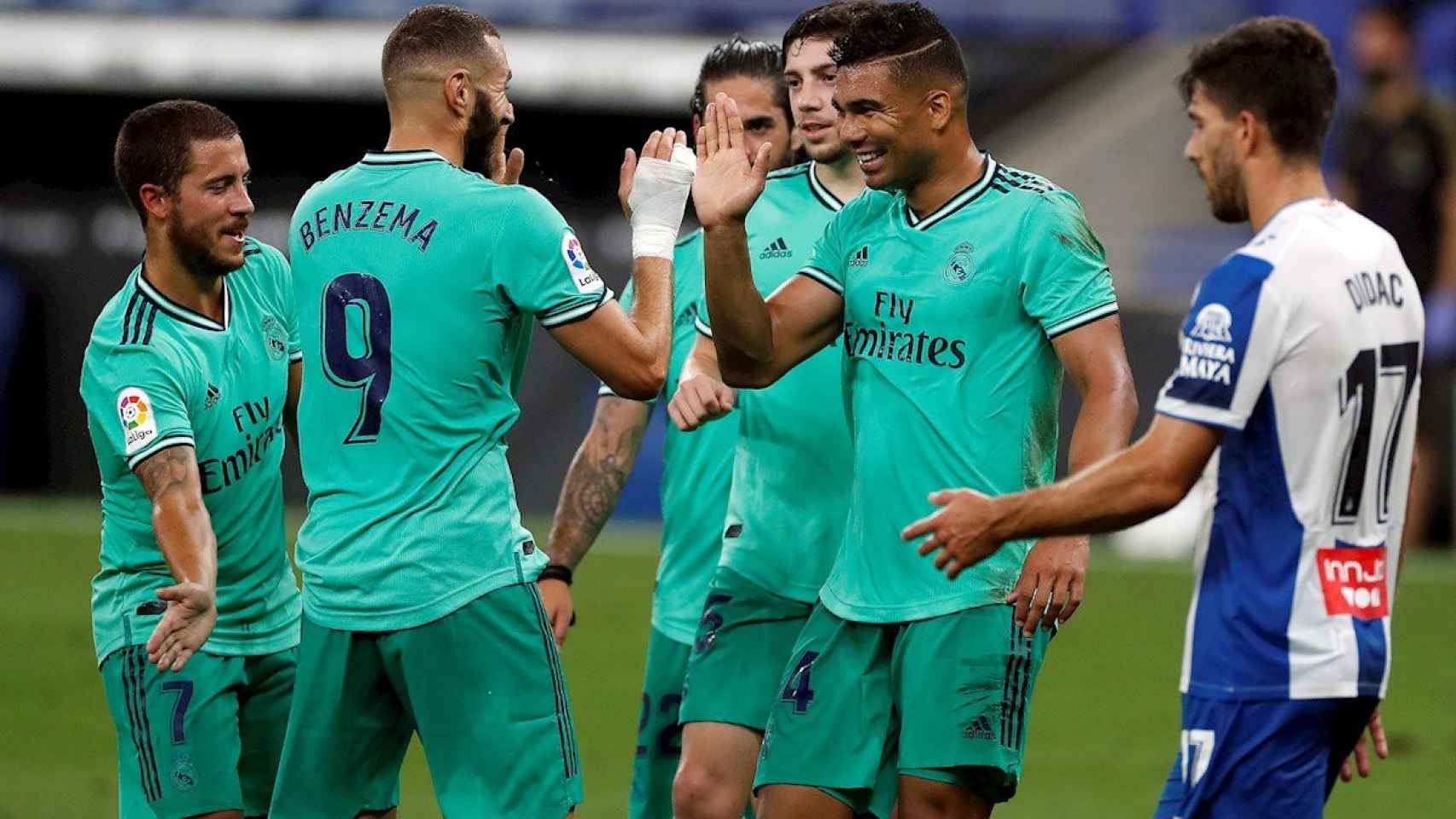 Los jugadores del Real Madrid celebran el gol ante el Espanyol / EFE