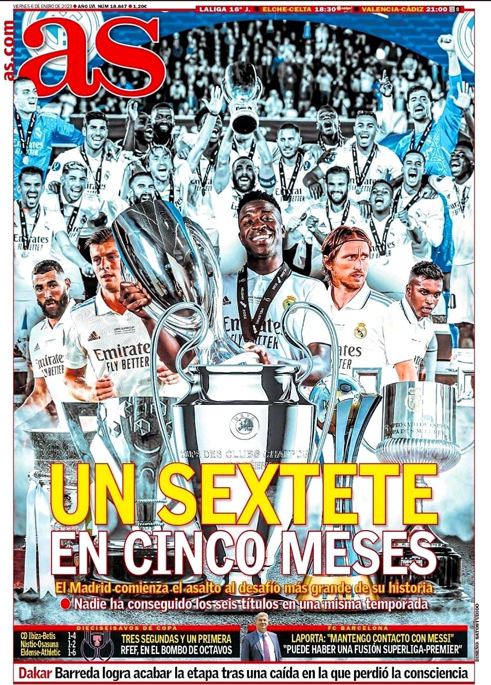 La portada del diario AS habla sobre el posible sextete del Real Madrid / REDES