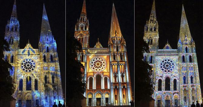 Distintos momentos de la iluminación de la catedral de Chartres / YOLANDA CARDO