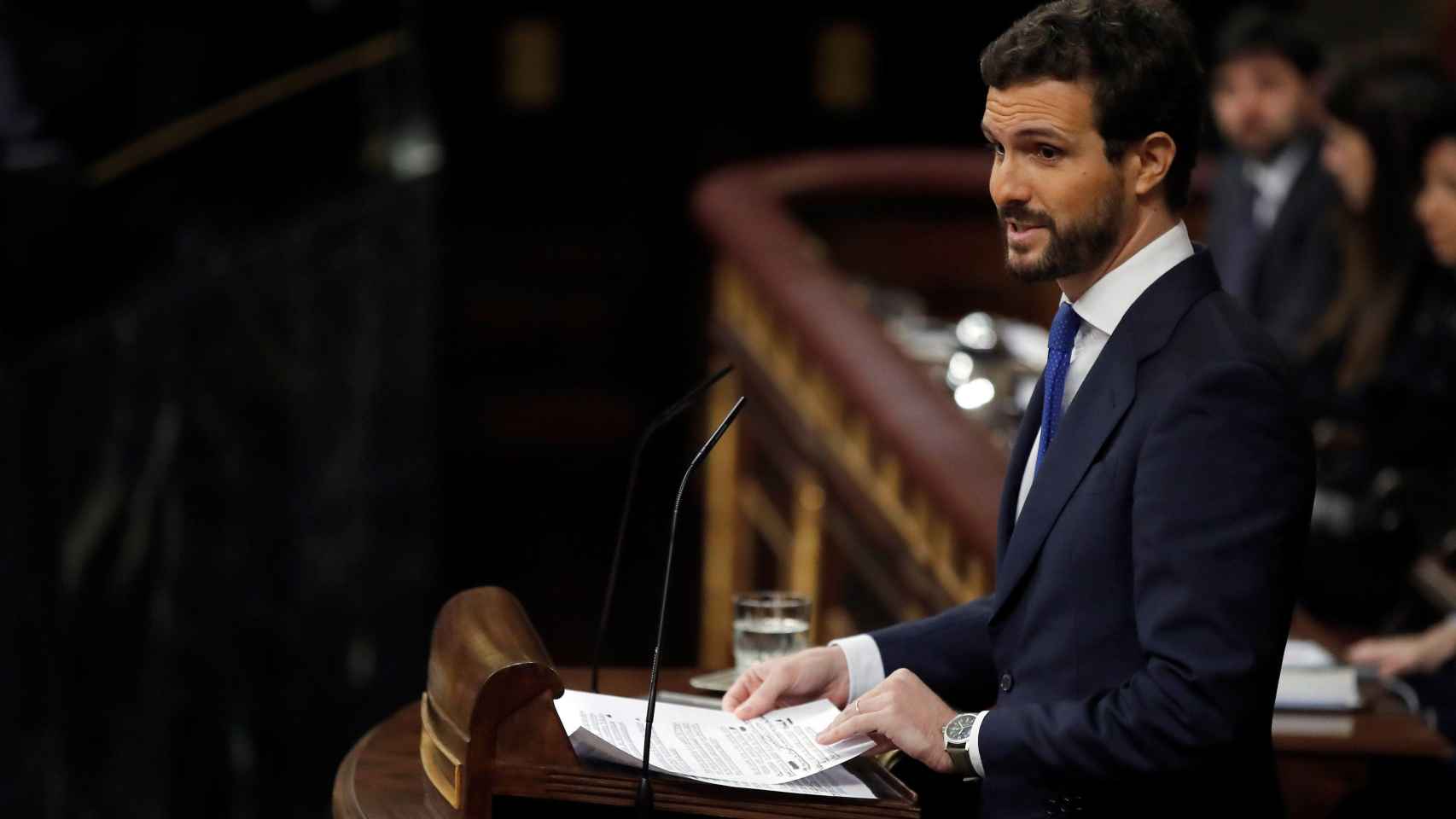 El líder del PP, Pablo Casado, en su discurso en el Congreso en la investidura de Pedro Sánchez / EFE