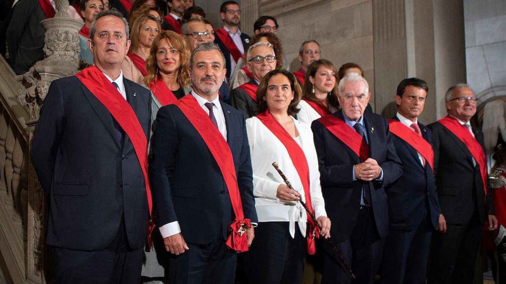 Los líderes de los partidos municipales (i-d) Joaquim Forn, Jaume Collboni , Ada Colau, Ernest Maragall, Manuel Valls y Josep Bou / EFE