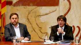 Oriol Junqueras y Carles Puigdemont dur ate una reunión del Consell Executiu del Govern.