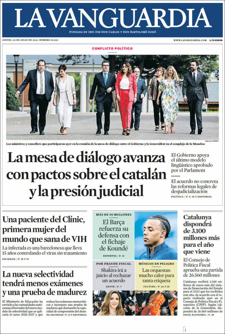 Portada de 'La Vanguardia' de 28 de julio / KIOSKO.NET