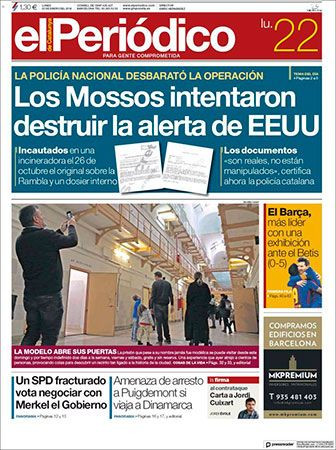 Portada de 'El Periódico de Catalunya' del 22 de enero de 2018