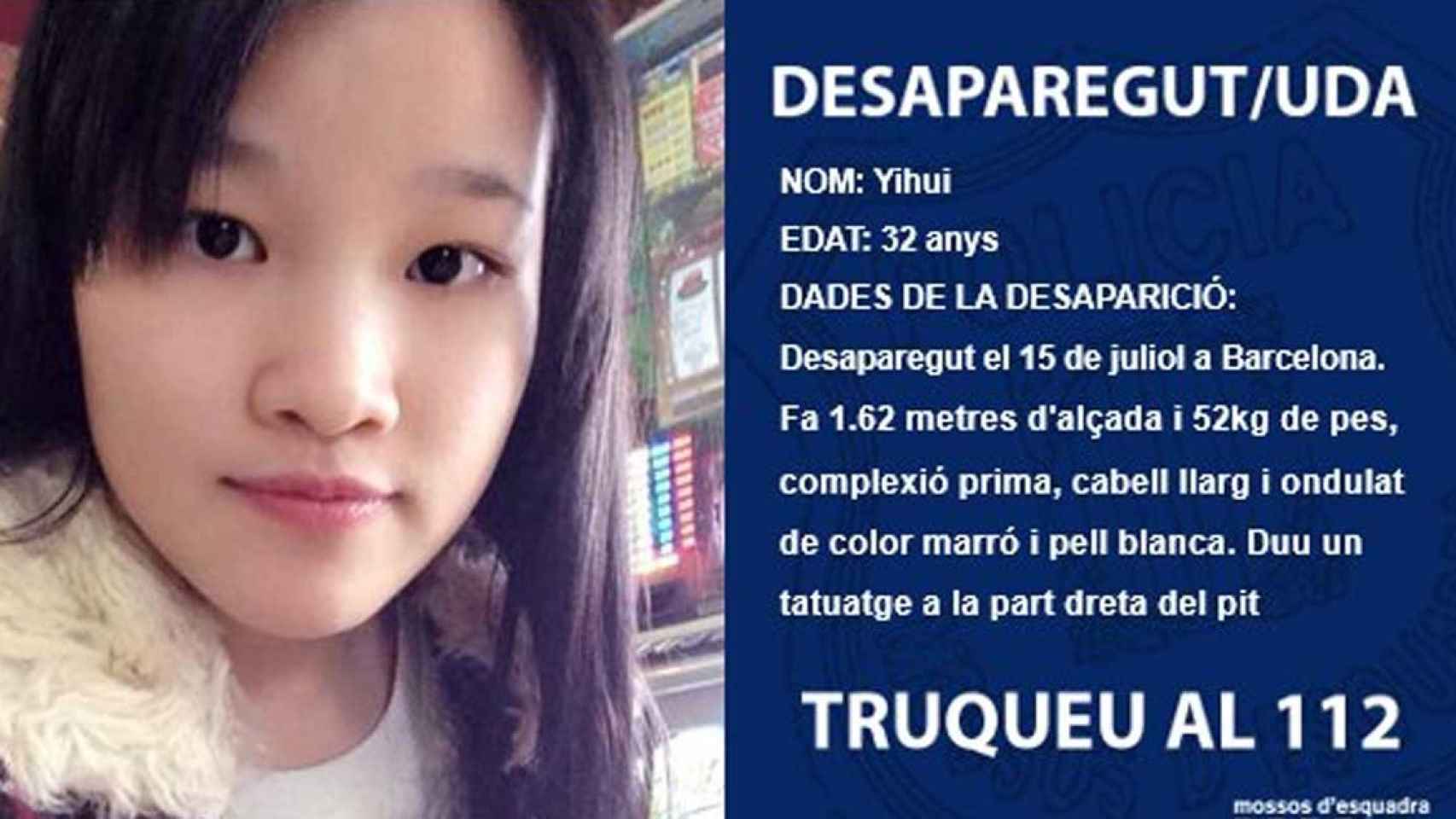 Lin Yihui ha sido hallada sana y salva este martes / @Mossos (TWITTER)