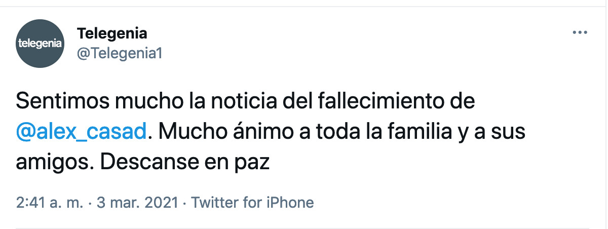 La agencia de Álex Casademunt confirma su fallecimiento / TWITTER