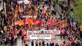 Imagen de la manifestación del pasado 1 de mayo en Cataluña, donde los sindicatos también exigieron desencallar el acuerdo laboral de Cataluña, el AIC / EFE