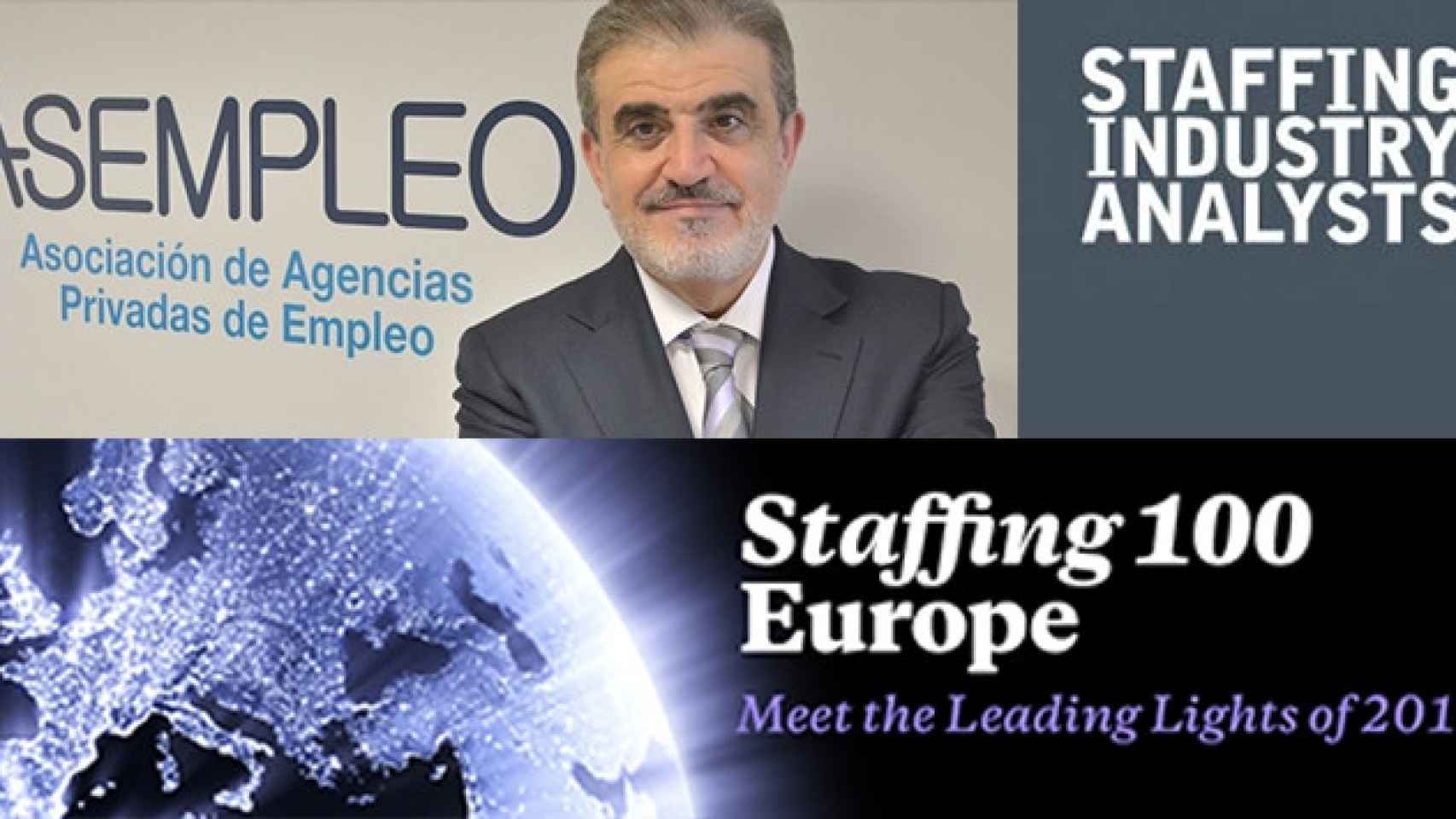 Andreu Cruañas, presidente de ASEMPLEO, y el 'top 100' de directivos europeos del ámbito del empleo de 'Staffing Industry Review' / FOTOMONTAJE DE CG