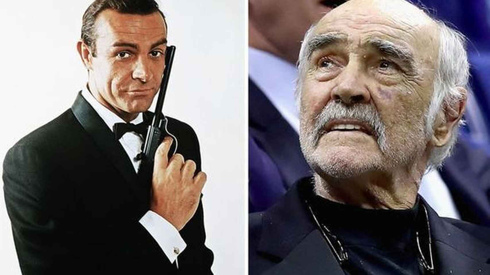 Sean Connery, caracterizado como James Bond (izquierda) y en una imagen reciente (derecha) / CG