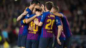 El Barça celebrando uno de los goles en los cuartos de la Champions League / FC Barcelona