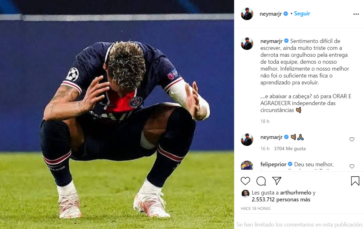 Mensaje de Neymar en redes sociales tras la eliminación de la Champions / Redes