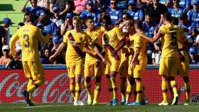 Los jugadores del Barça celebran un gol frente al Getafe EFE