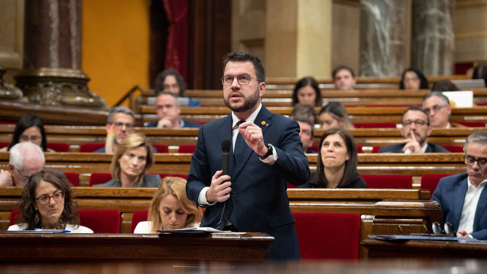 El presidente de la Generalitat, Pere Aragonès, durante una sesión de control del Govern en el Pleno del Parlament / David Zorrakino - EUROPA PRESS