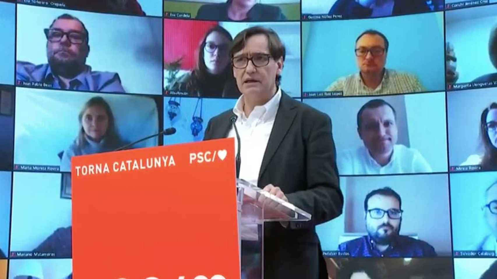 El candidato del PSC a la Generalitat, Salvador Illa, en su primer acto electoral