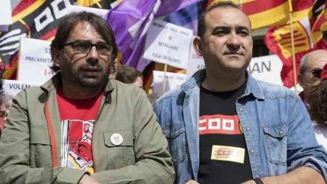 Camil Ros (i) y Javier Pacheco (d), secretarios generales de los sindicatos UGT y CCOO de Cataluña en una de las manifestaciones convocadas en el marco del proceso independentista / CG