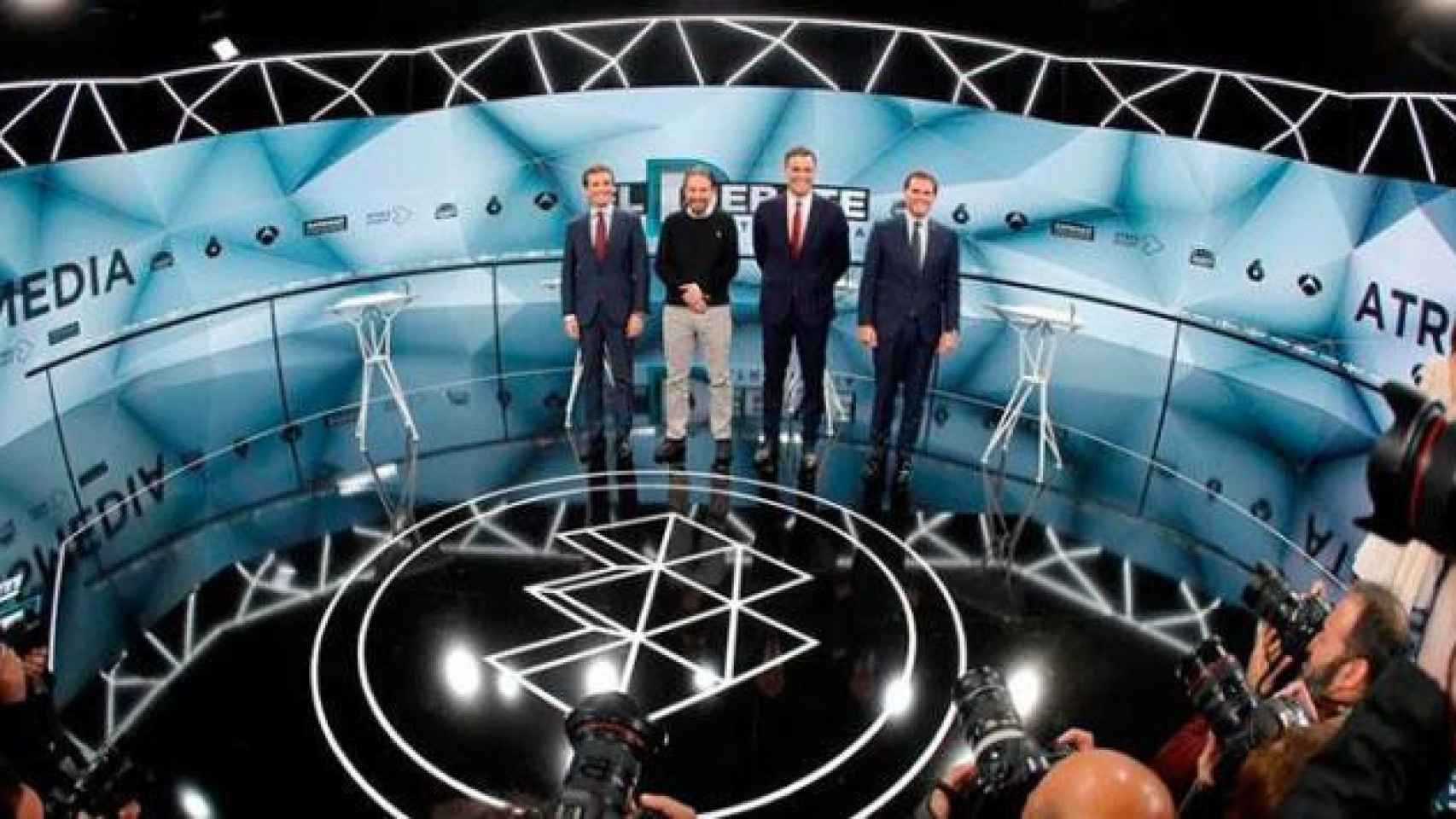 Pablo Casado, Pablo Iglesias, Pedro Sánchez y Albert Rivera en el debate entre los cuatros candidatos a presidente del Gobierno