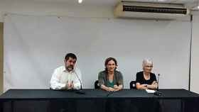 Jordi Sànchez (ANC), Ada Colau (BeC) y Muriel Casals (Òmnium Cultural)