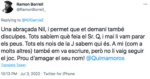 Un usuario de Twitter señala a Quim Amorós como autor de estos hechos / TWITTER