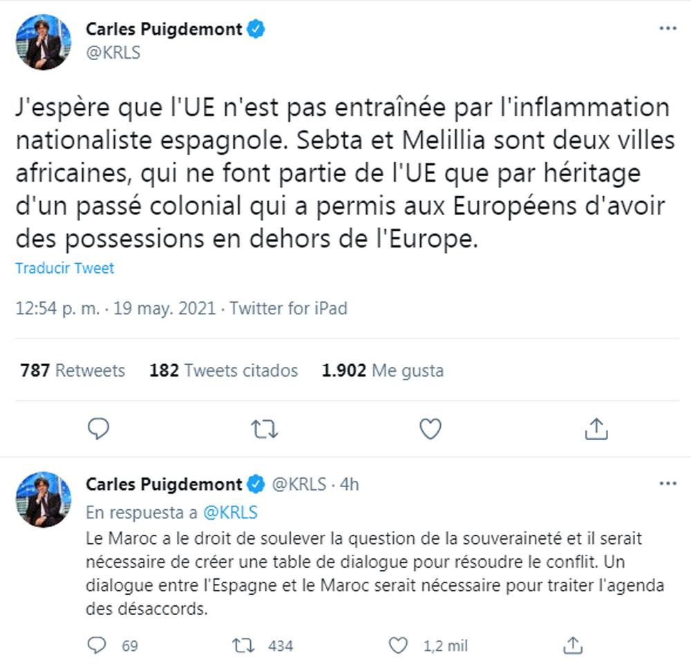 Puigdemont, apoyando a Marruecos en Twitter