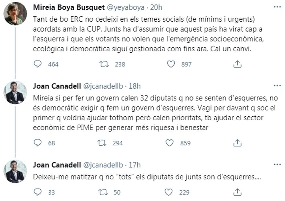 Joan Canadell, recordándole a Mireia Boya que los diputados de JxCat no se sienten de izquierdas / TWITTER
