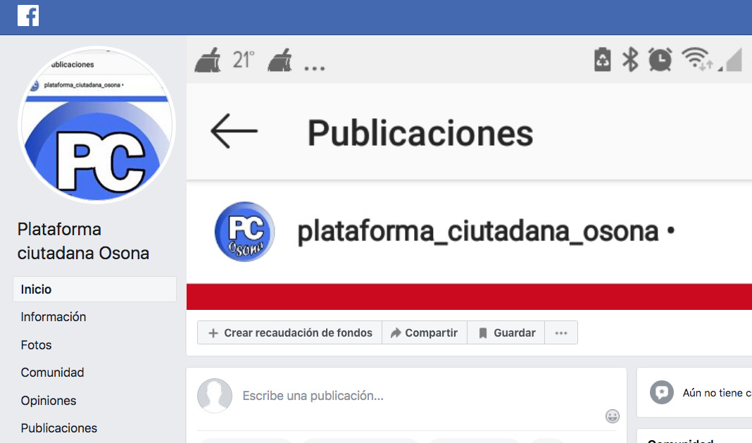 Página de Facebook de la Plataforma Ciudadana Osona