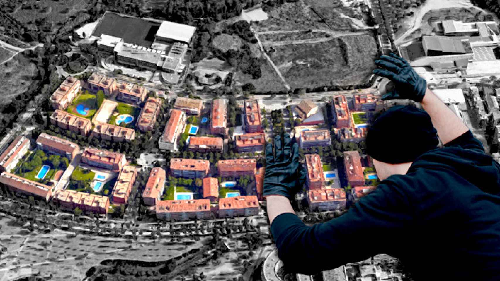 La urbanización Torre Blanca, una de las más afectadas por los robos con fuerza en domicilio de Sant Cugat del Vallès / FOTOMONTAJE CG