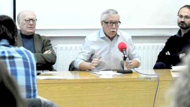 Joan Herrera (d), Ignacio Fernández Toxo (c) y Nicolás Sartorius (i) en la inauguración de la 'Escuela del Trabajo' de CCOO / CG