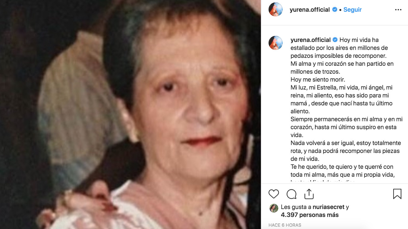 Yurena dedica unas palabra a su fallecida madre Margarita Seisdedos / INSTAGRAM
