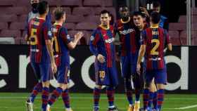 El Barça celebra un gol en el Camp Nou  / EFE