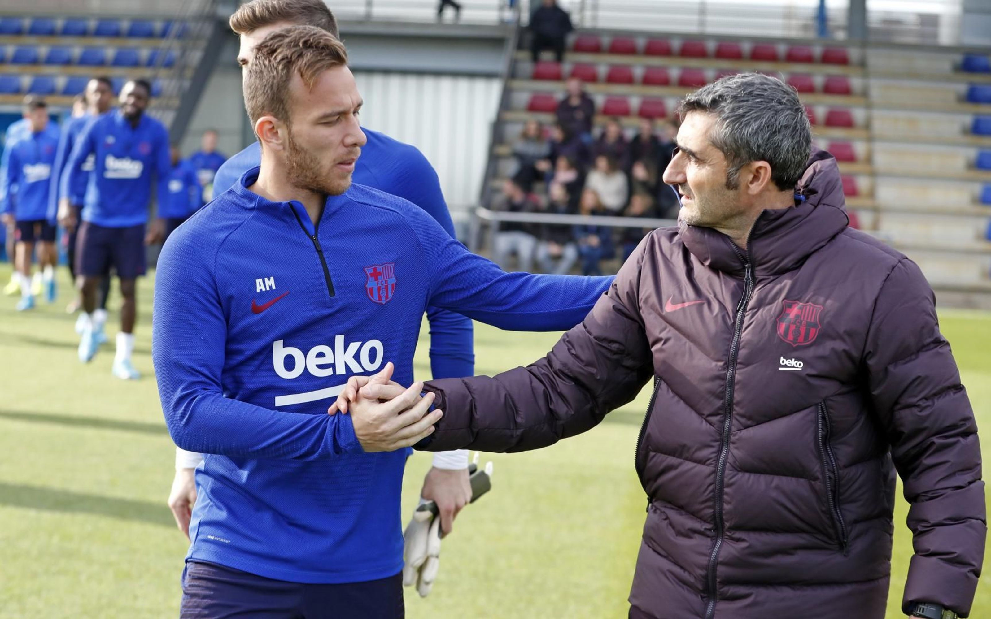 Arthur Melo y Ernesto Valverde en un entrenamiento del Barça / FC Barcelona