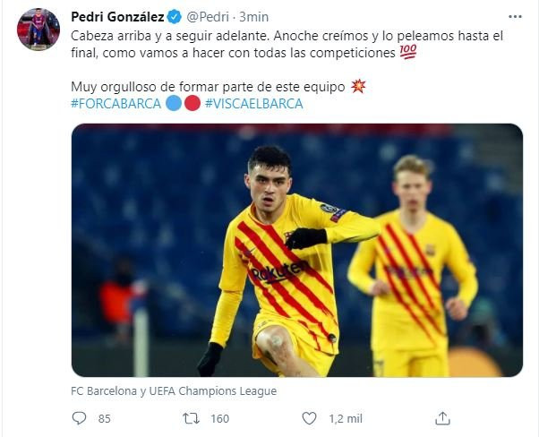 Post de Pedri en Twitter tras ser eliminados por el PSG en Champions / REDES