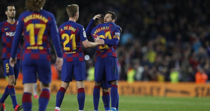 Ansu Fati y Leo Messi celebrando la victoria en el Camp Nou / FC Barcelona