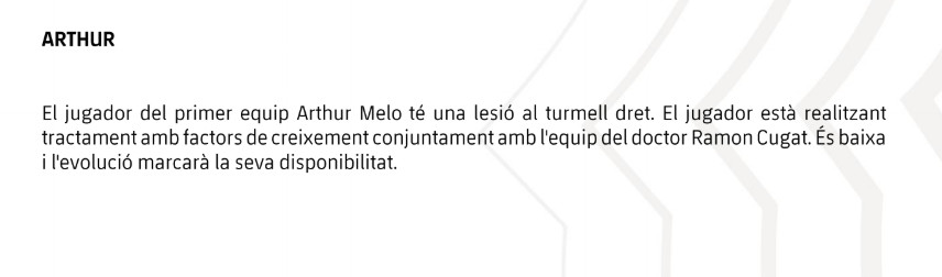 Parte de la lesión de Arthur Melo / FC Barcelona