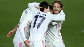 Los jugadores del Real Madrid celebran el gol contra el Celta / EFE
