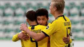 Jadon Sancho y Erling Haaland celebrando un gol con el Borussia Dortmund, hace un par de temporadas / EFE