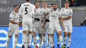 Los jugadores del MAdrid celebran el gol de Gareth Bale frente al Roma / EFE