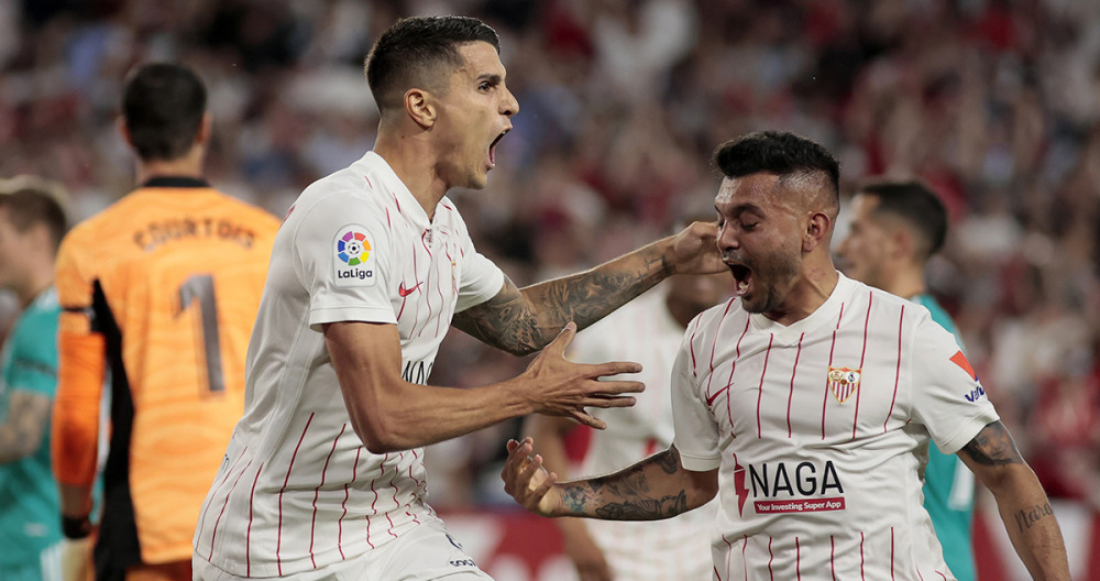 La euforia de Corona y Lamela, tras marcar el segundo gol contra el Real Madrid / EFE