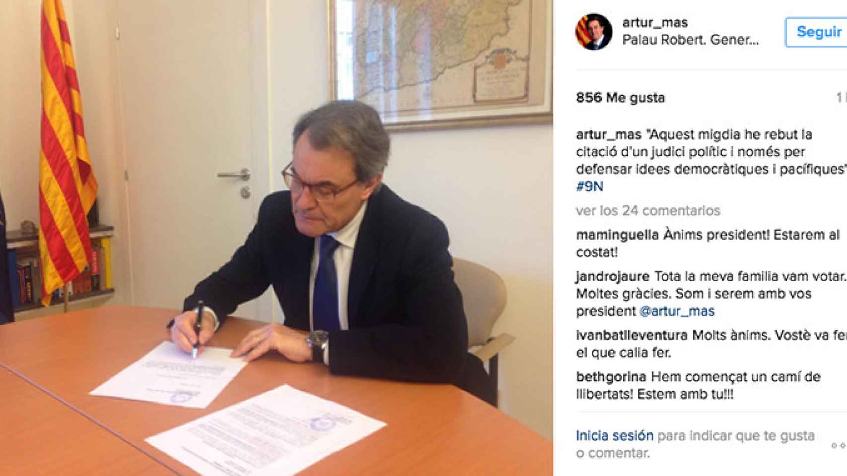 Artur Mas firma la citación del juicio por el 9N / INSTAGRAM