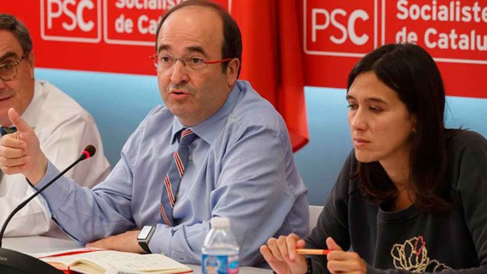 Nuria Parlon, Miquel Iceta y Ángel Ros en una reunión de la ejecutiva del PSC.