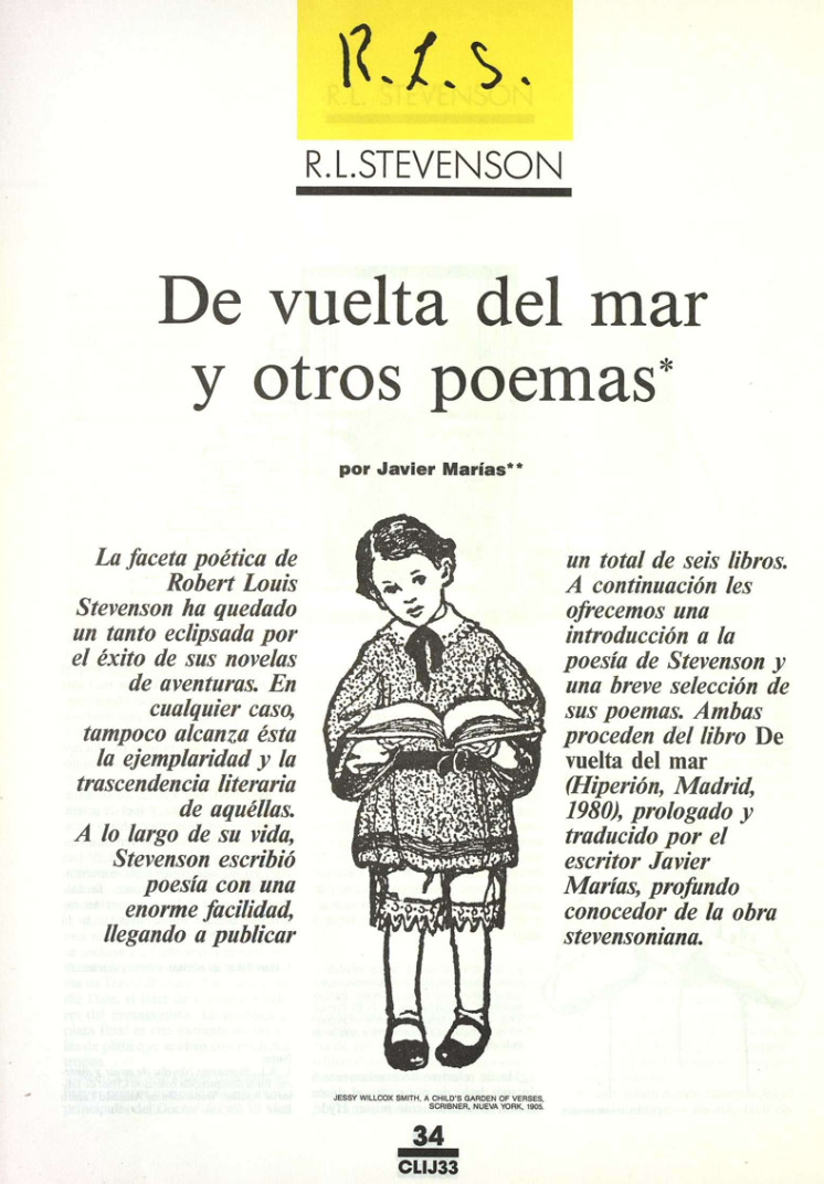 Poemas de Robert Louis Stevenson traducidos por Javier Marías / Revista 'Cuadernos de Literatura Infantil y Juvenil'