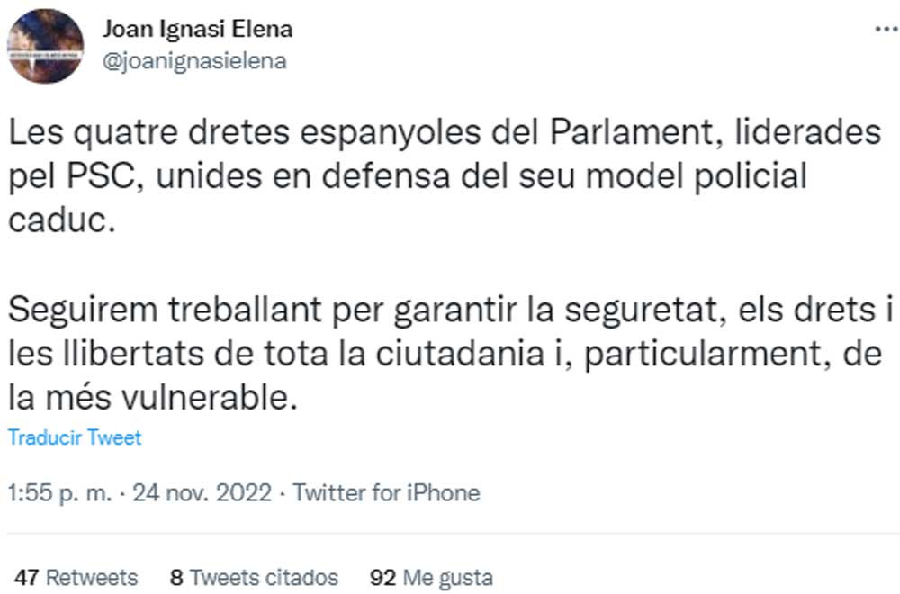 Elena, hablando de derechas españolas en el Parlament / TWITTER
