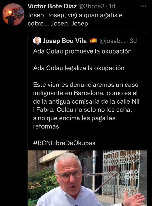 Tuit amenazador contra el líder del PP en Barcelona, Josep Bou / TWITTER