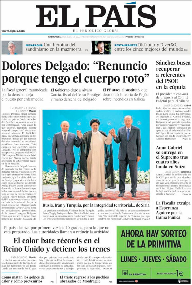 Portada de 'El País' del 20 de julio de 2022 / Kiosko
