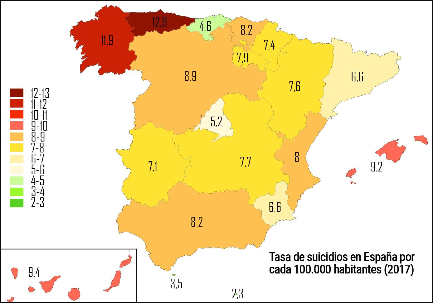 El mapa de los suicidios en España / INE - CG