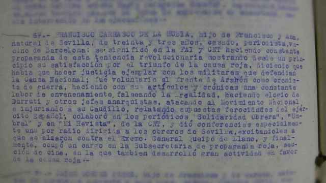 “Hechos probados” contra Carrasco de la Rubia recogidos por el tribunal militar al finalizar la Guerra Civil. IMAGEN CEDIDA POR MAGÍ CRUSELLS