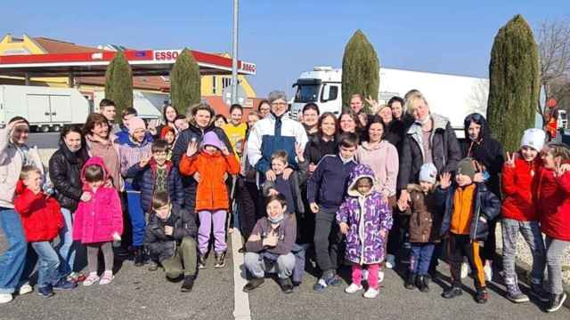 Los 65 refugiados ucranianos, a su llegada a Zaragoza /CEDIDA