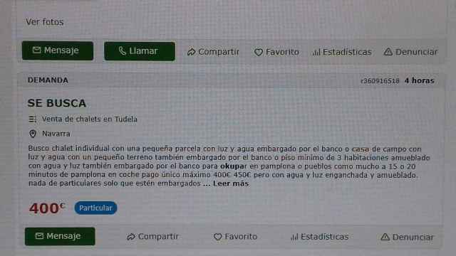 Anuncio de okupas en un portal web para okupar un piso / TWITTER