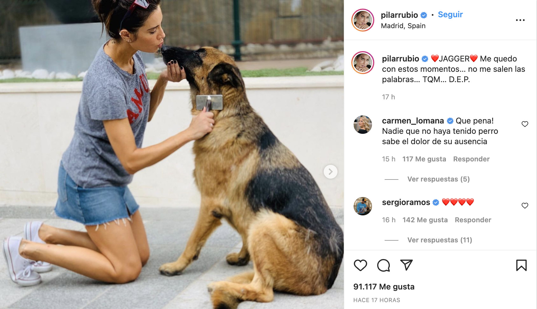 Pilar Rubio y su perro / INSTAGRAM