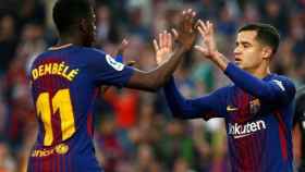 Una foto de Dembelé y Coutinho durante un partido del Barça / Twitter