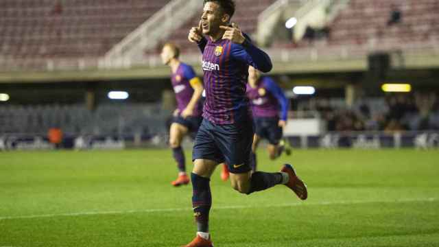 Carles Pérez (Barça B) celebrando un gol frente el Sabadell / FC BARCELONA